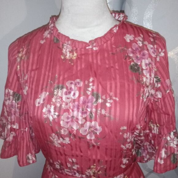 LOFT Red Floral Mini Dress Size S petite. - Picture 4 of 7
